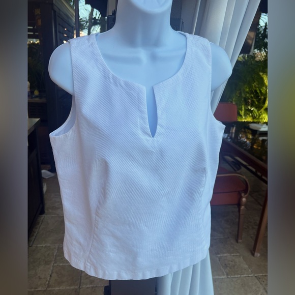 ANN TAYLOR Factory Select White Sleeveless Cotton Round Open V Neck Top - Picture 10 of 14